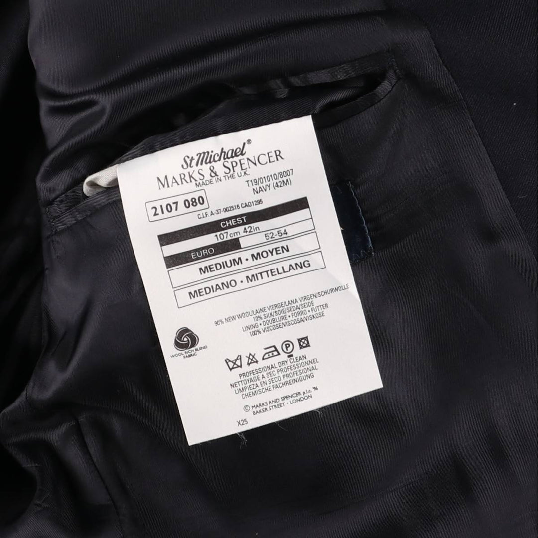 1990'S Marks & Spencer St. Michael Navy Blazer, Tailored Jacket, Made in the UK, Men's Size L wool navy blue type Vintage Second Hand
