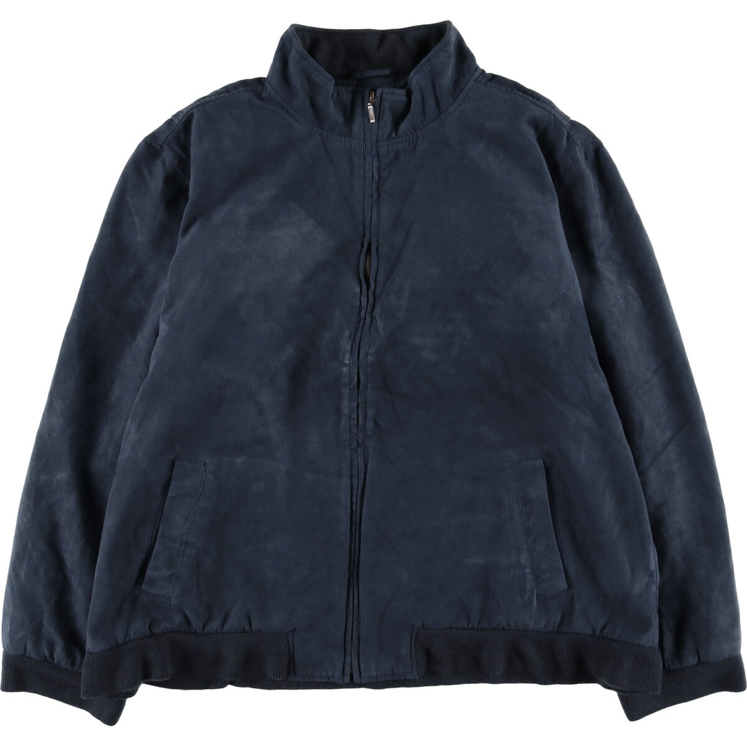 90s-00'S LLBean Padded Stand Collar Faux Suede Leather Blouson, Men's XXL Faux leather navy blue type Vintage Second Hand