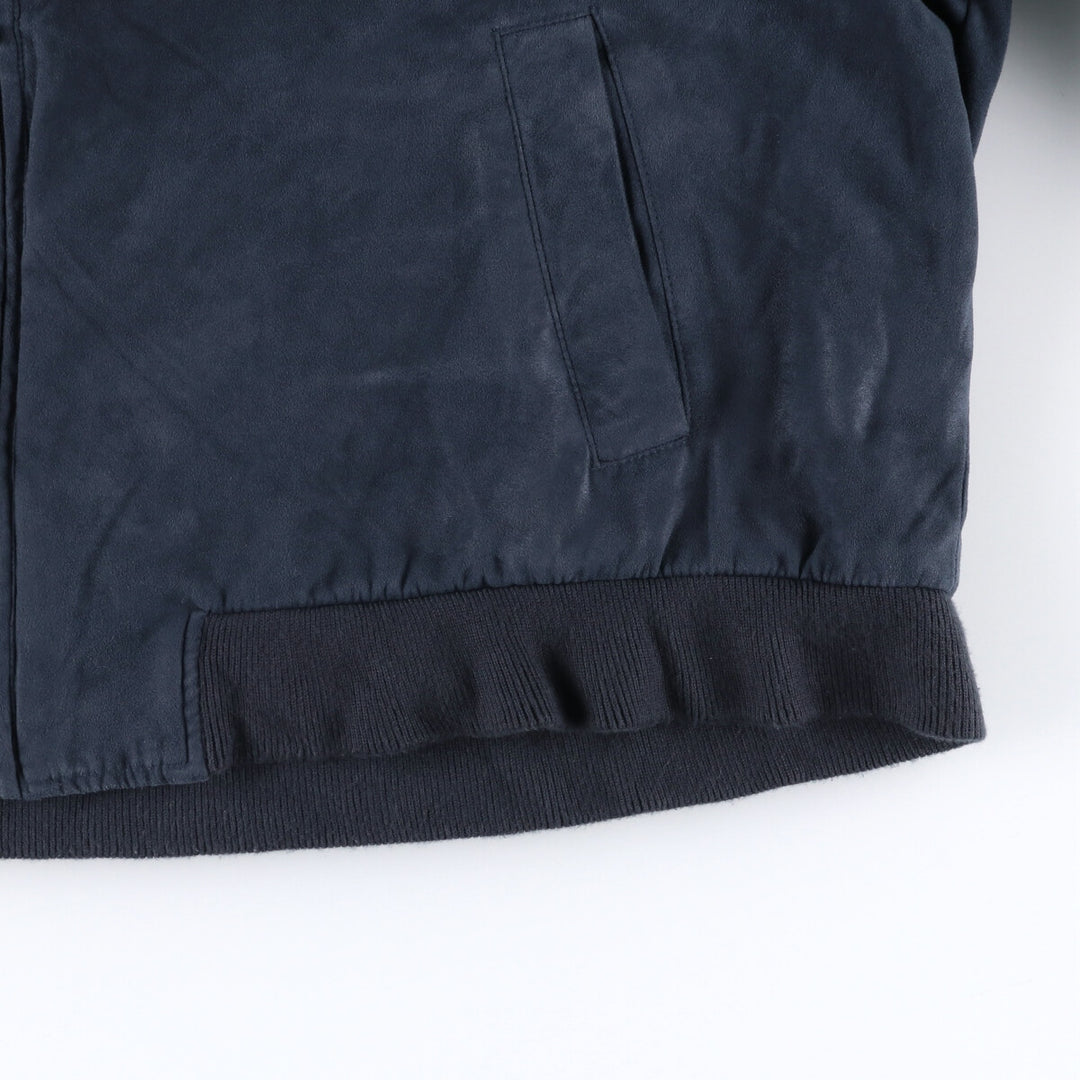 90s-00'S LLBean Padded Stand Collar Faux Suede Leather Blouson, Men's XXL Faux leather navy blue type Vintage Second Hand