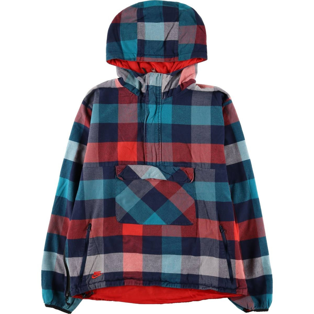 2000'S Nike Check Pattern Reversible Anorak Parka, Cotton Blouson, Men's Size L cotton multicolor Vintage Second Hand