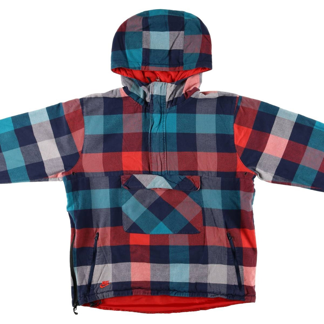 2000'S Nike Check Pattern Reversible Anorak Parka, Cotton Blouson, Men's Size L cotton multicolor Vintage Second Hand