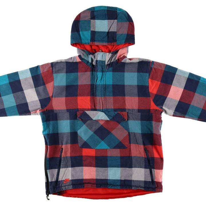 2000'S Nike Check Pattern Reversible Anorak Parka, Cotton Blouson, Men's Size L cotton multicolor Vintage Second Hand
