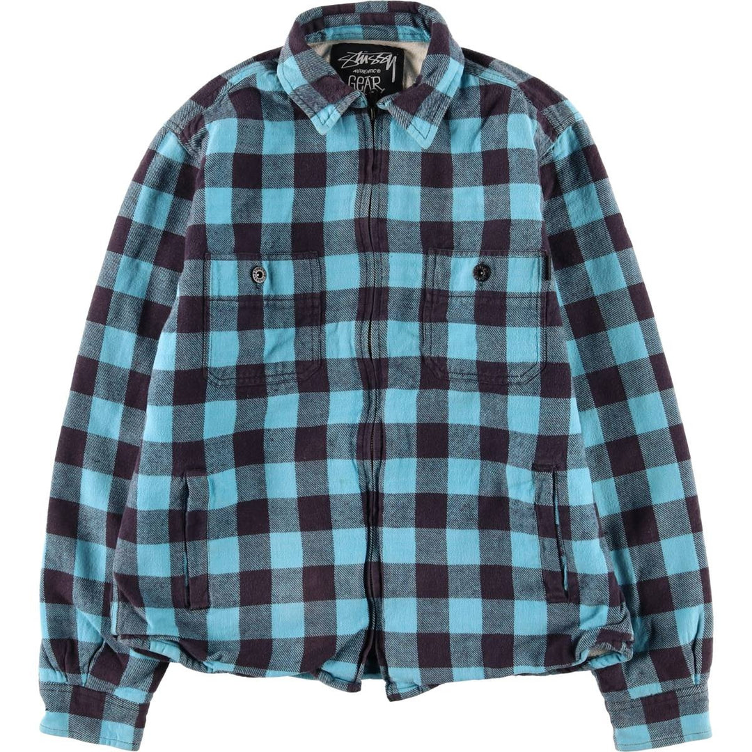 Stussy buffalo check padded puffer jacket, men's size M cotton blue type Vintage Second Hand