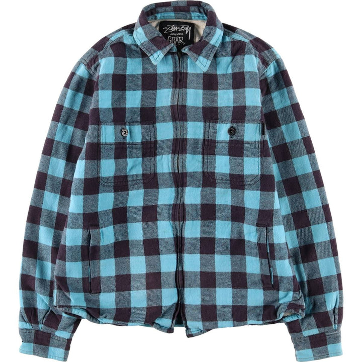 Stussy buffalo check padded puffer jacket, men's size M cotton blue type Vintage Second Hand