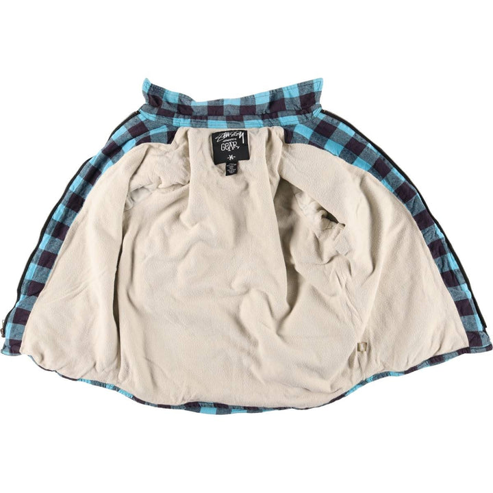 Stussy buffalo check padded puffer jacket, men's size M cotton blue type Vintage Second Hand