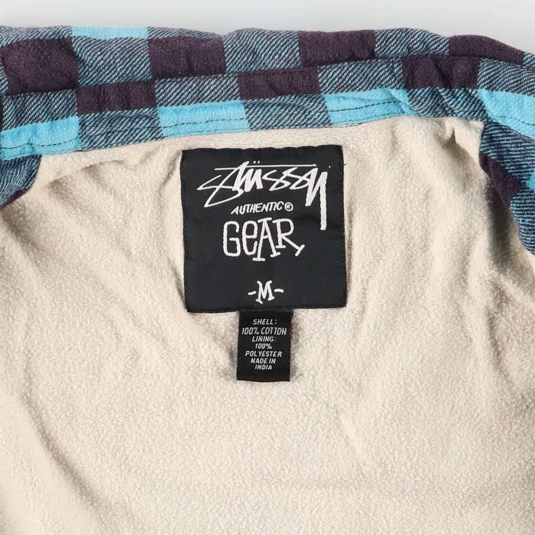 Stussy buffalo check padded puffer jacket, men's size M cotton blue type Vintage Second Hand