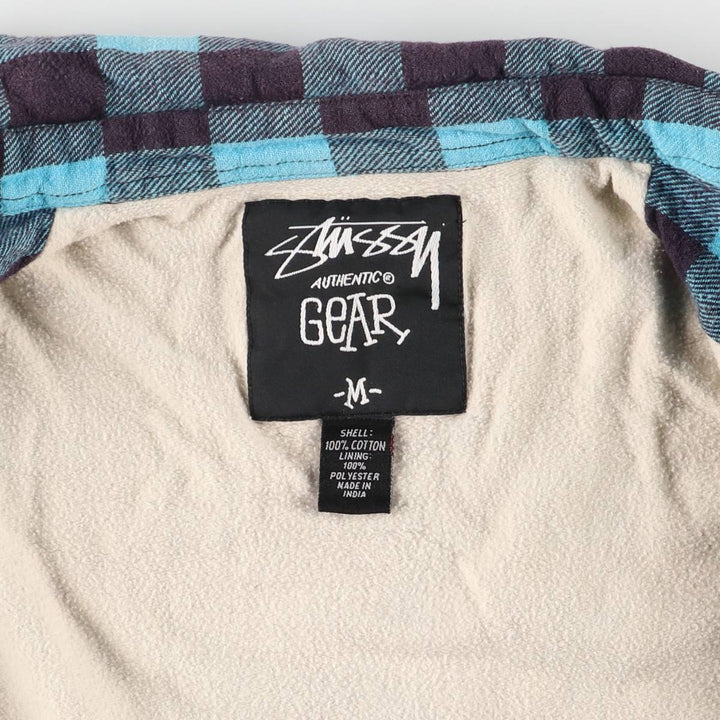 Stussy buffalo check padded puffer jacket, men's size M cotton blue type Vintage Second Hand