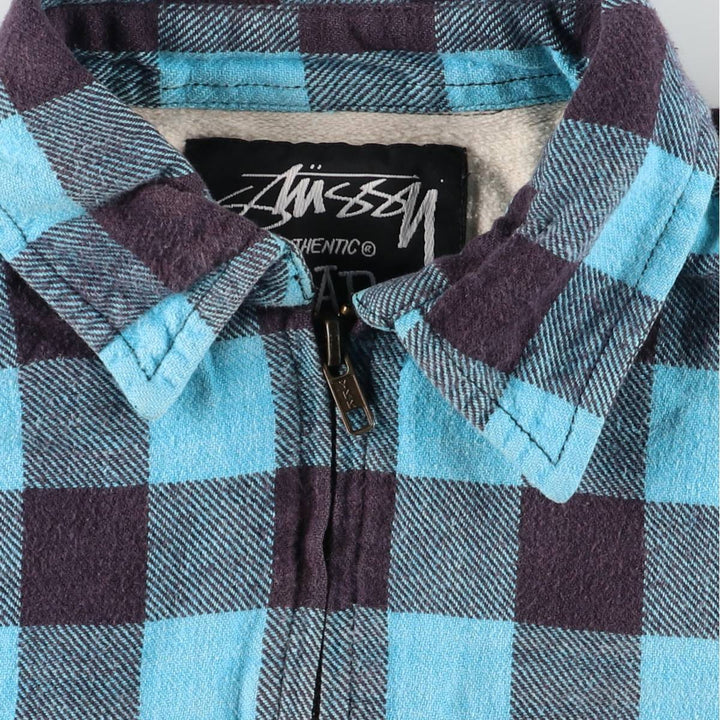 Stussy buffalo check padded puffer jacket, men's size M cotton blue type Vintage Second Hand