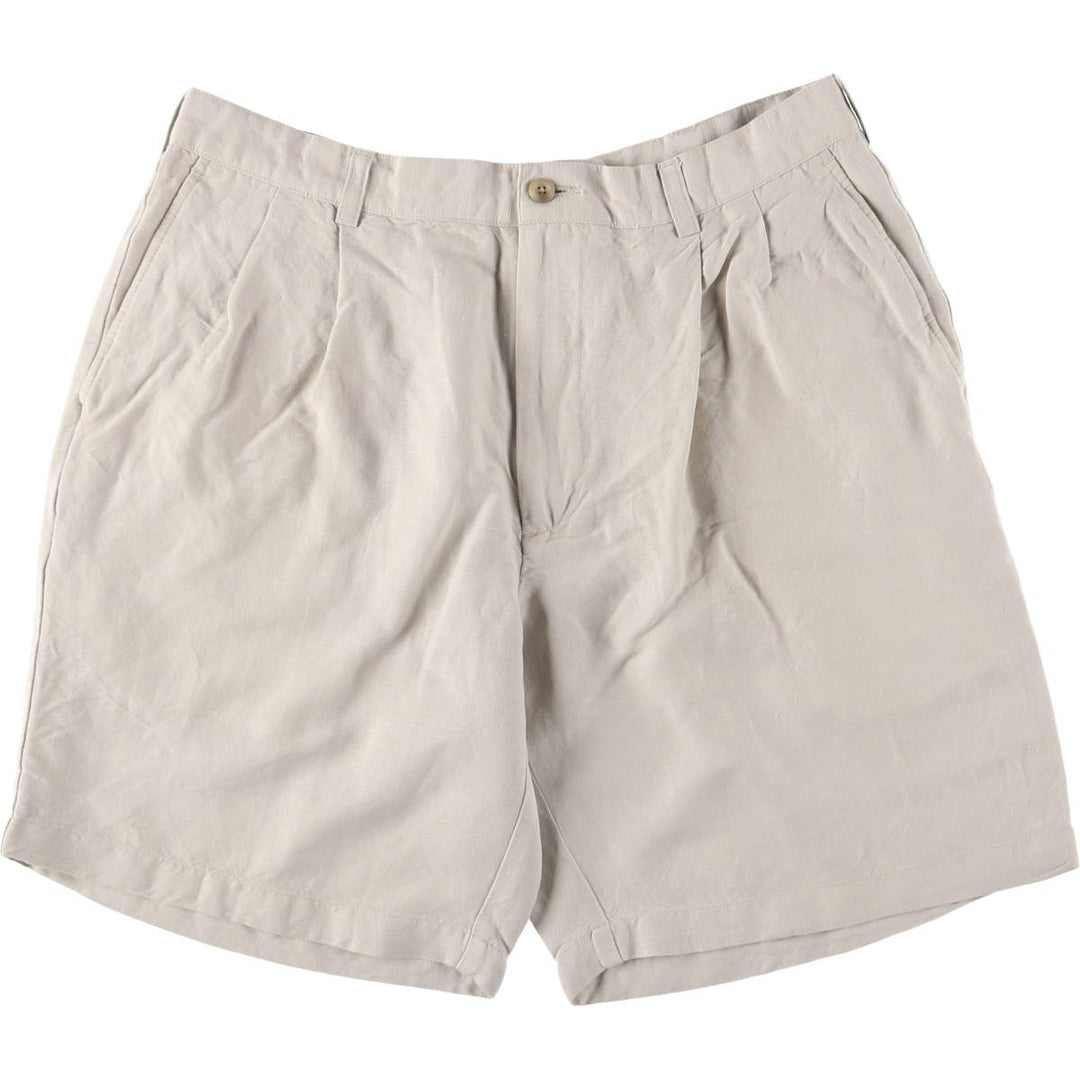 Perry Ellis PERRY ELLIS PORTFOLIO Two-pleat rayon x linen shorts, short pants for men, size W34 linen gray type Vintage Second Hand