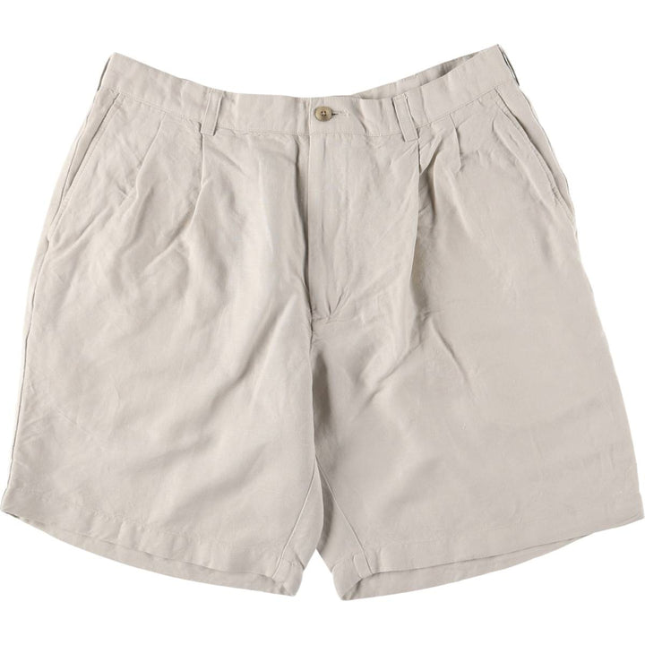 Perry Ellis PERRY ELLIS PORTFOLIO Two-pleat rayon x linen shorts, short pants for men, size W34 linen gray type Vintage Second Hand
