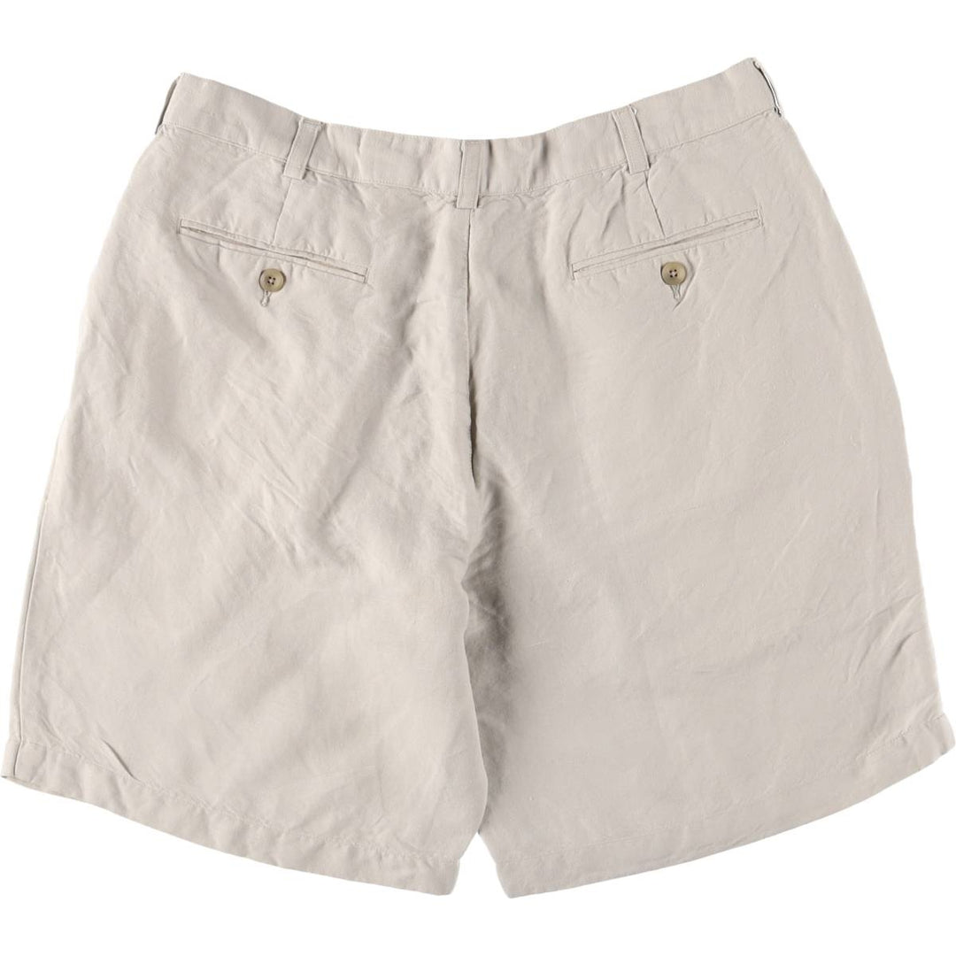 Perry Ellis PERRY ELLIS PORTFOLIO Two-pleat rayon x linen shorts, short pants for men, size W34 linen gray type Vintage Second Hand