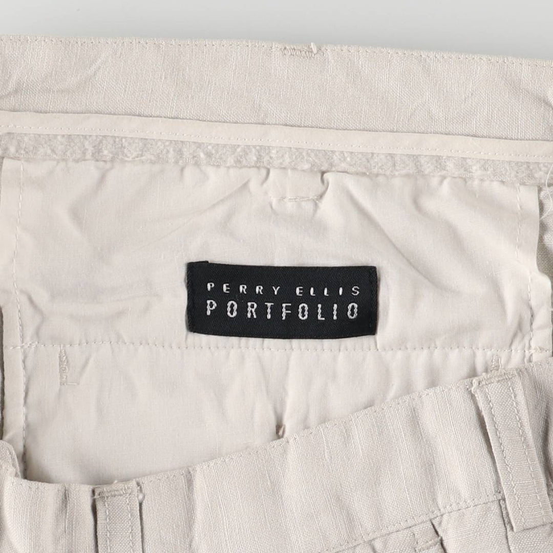 Perry Ellis PERRY ELLIS PORTFOLIO Two-pleat rayon x linen shorts, short pants for men, size W34 linen gray type Vintage Second Hand