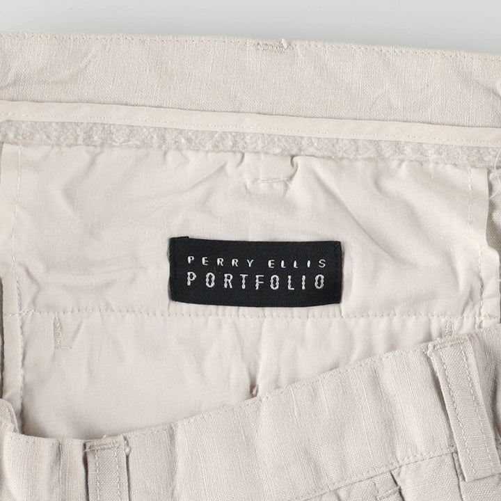 Perry Ellis PERRY ELLIS PORTFOLIO Two-pleat rayon x linen shorts, short pants for men, size W34 linen gray type Vintage Second Hand