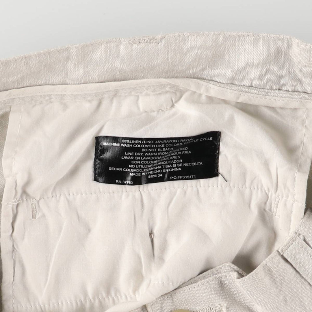 Perry Ellis PERRY ELLIS PORTFOLIO Two-pleat rayon x linen shorts, short pants for men, size W34 linen gray type Vintage Second Hand