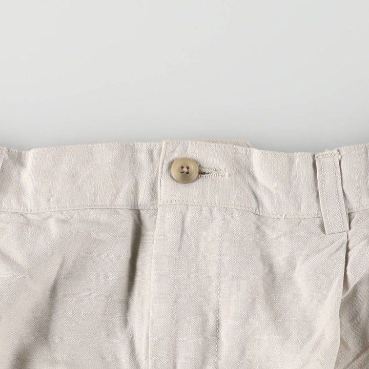 Perry Ellis PERRY ELLIS PORTFOLIO Two-pleat rayon x linen shorts, short pants for men, size W34 linen gray type Vintage Second Hand