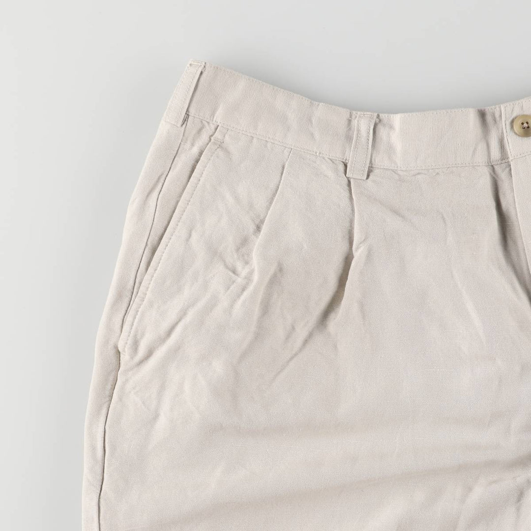 Perry Ellis PERRY ELLIS PORTFOLIO Two-pleat rayon x linen shorts, short pants for men, size W34 linen gray type Vintage Second Hand