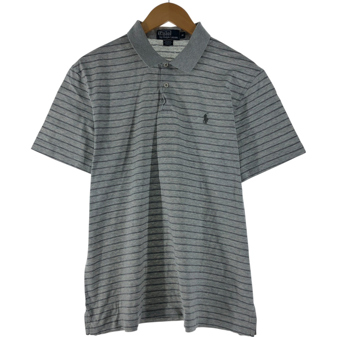 Ralph Lauren POLO by Ralph Lauren short sleeve striped polo shirt, men's size M Pima Cotton gray type Vintage Second Hand