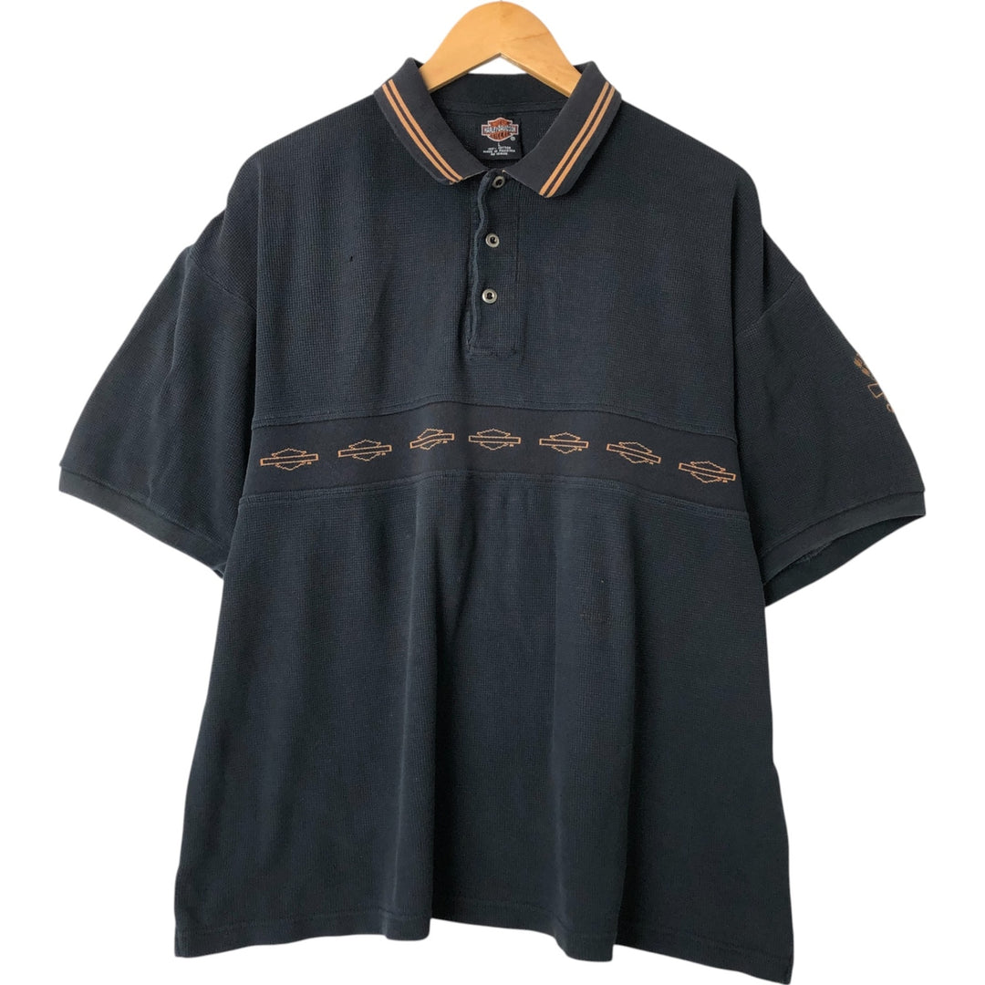 Harley-Davidson short-sleeved polo shirt, size L for men cotton navy blue type Vintage Second Hand