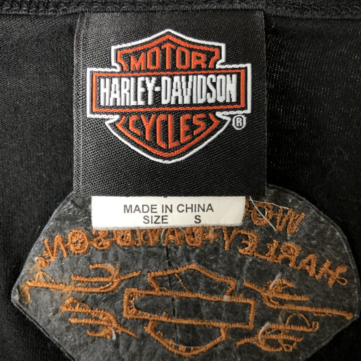 00'S Harley-Davidson V-neck studded motorcycle bike T-shirt for women (S size) cotton black type Vintage Second Hand