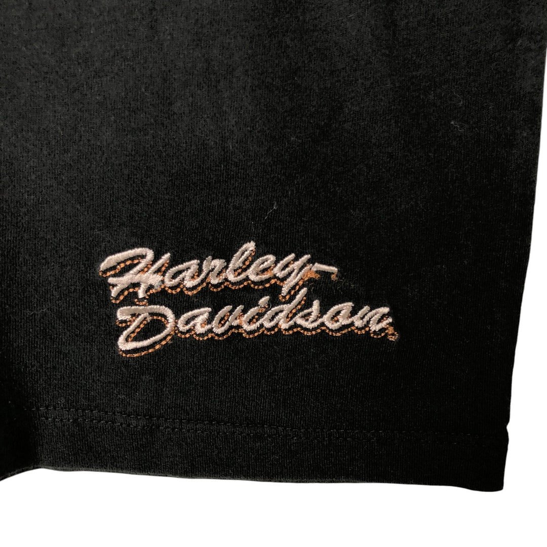 00'S Harley-Davidson V-neck studded motorcycle bike T-shirt for women (S size) cotton black type Vintage Second Hand