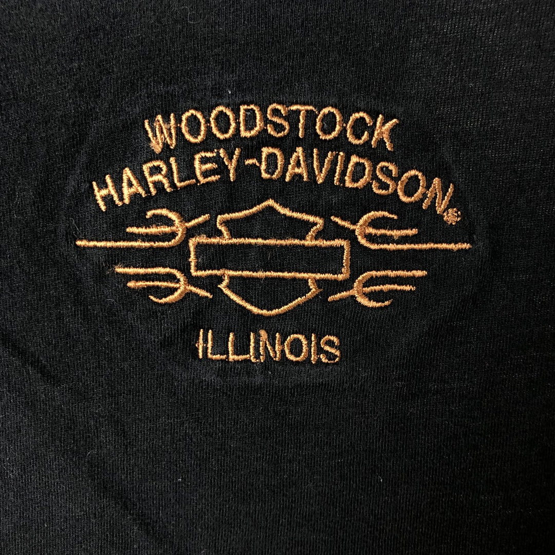 00'S Harley-Davidson V-neck studded motorcycle bike T-shirt for women (S size) cotton black type Vintage Second Hand