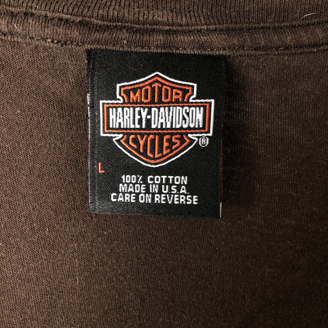 Harley-Davidson V-neck motorcycle bike T-shirt made in the USA, women's size L cotton brown type Vintage Second Hand