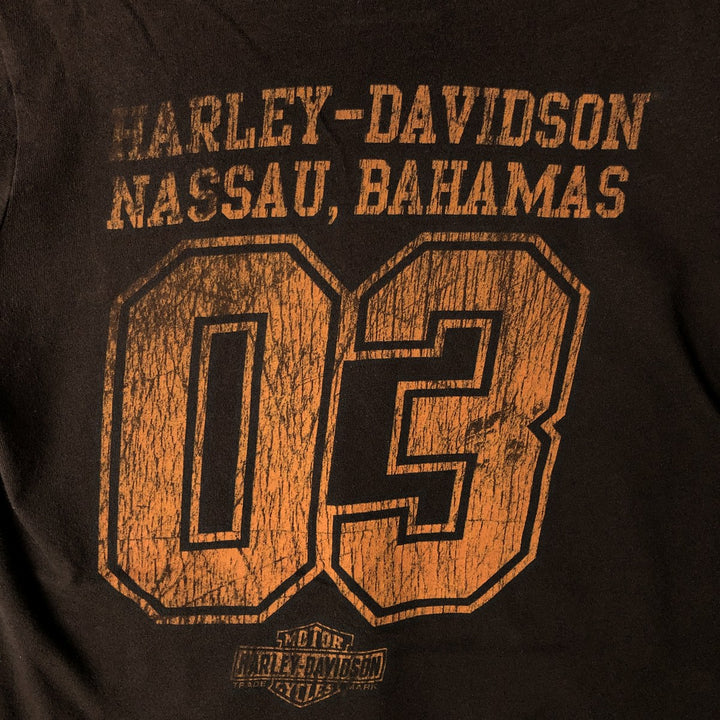 Harley-Davidson V-neck motorcycle bike T-shirt made in the USA, women's size L cotton brown type Vintage Second Hand