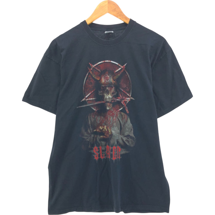 Fruit of the Loom Slayer Skull Pattern Band T-shirt, Men's L size cotton black type Vintage Second Hand