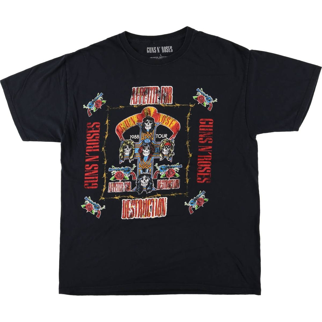 GUNS N' ROSES Skull Pattern Band T-shirt, Band Tee, Men's L size cotton black type Vintage Second Hand
