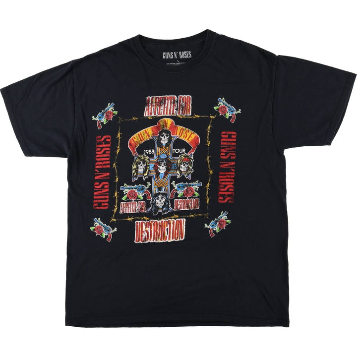 GUNS N' ROSES Skull Pattern Band T-shirt, Band Tee, Men's L size cotton black type Vintage Second Hand