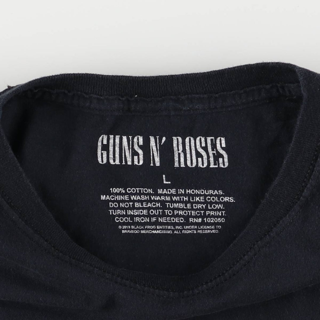 GUNS N' ROSES Skull Pattern Band T-shirt, Band Tee, Men's L size cotton black type Vintage Second Hand