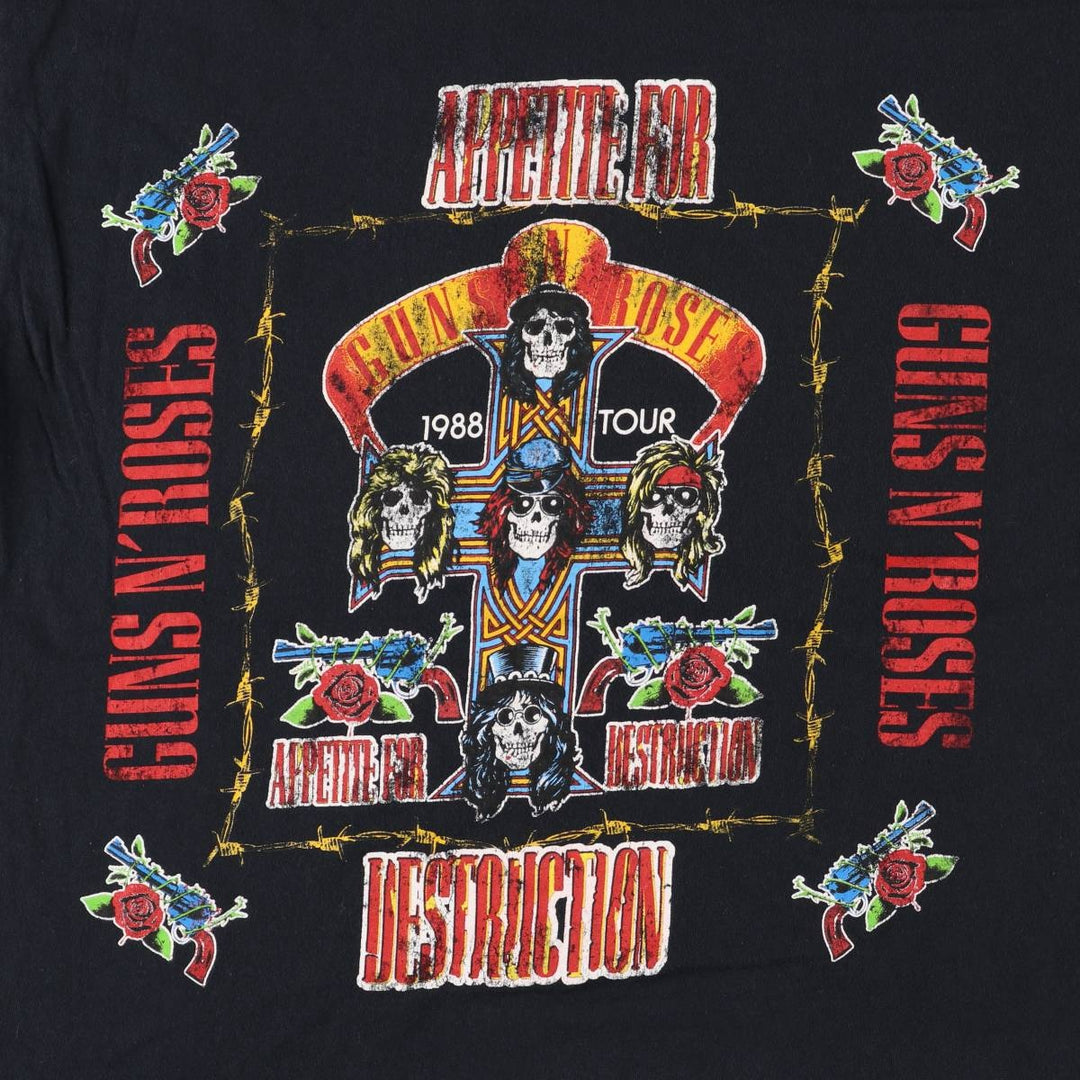 GUNS N' ROSES Skull Pattern Band T-shirt, Band Tee, Men's L size cotton black type Vintage Second Hand