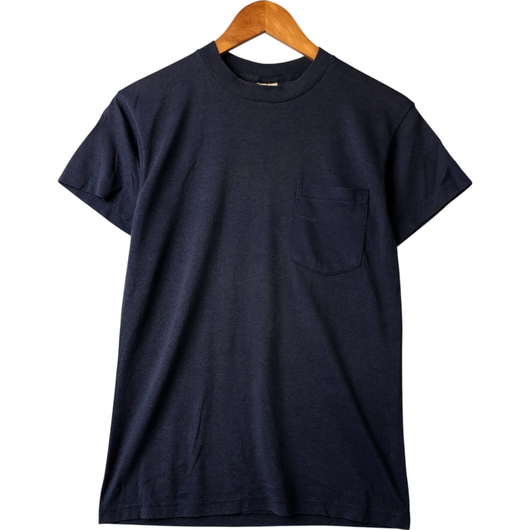 Vintage 1980'S plain pocket T-shirt, made in the USA, size M, men's cotton blue type Vintage Second Hand