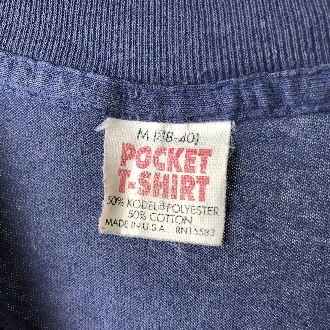 Vintage 1980'S plain pocket T-shirt, made in the USA, size M, men's cotton blue type Vintage Second Hand