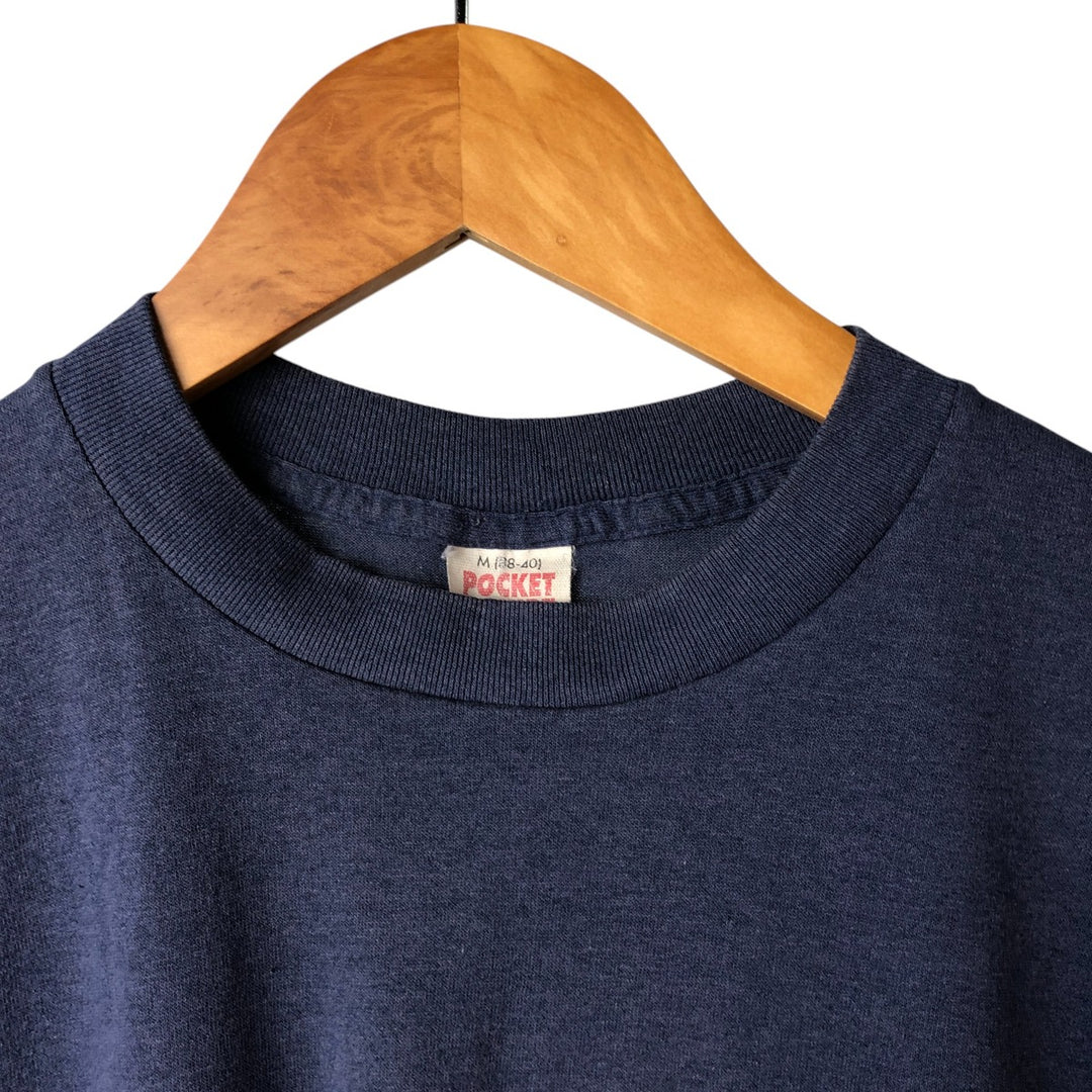 Vintage 1980'S plain pocket T-shirt, made in the USA, size M, men's cotton blue type Vintage Second Hand