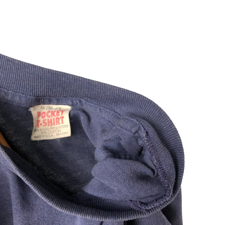 Vintage 1980'S plain pocket T-shirt, made in the USA, size M, men's cotton blue type Vintage Second Hand