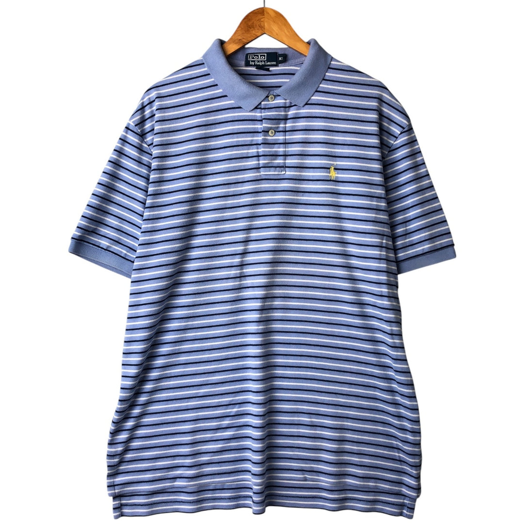Ralph Lauren POLO by Ralph Lauren short sleeve striped polo shirt, men's XL size cotton Blue type light blue Vintage Second Hand