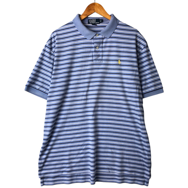 Ralph Lauren POLO by Ralph Lauren short sleeve striped polo shirt, men's XL size cotton Blue type light blue Vintage Second Hand