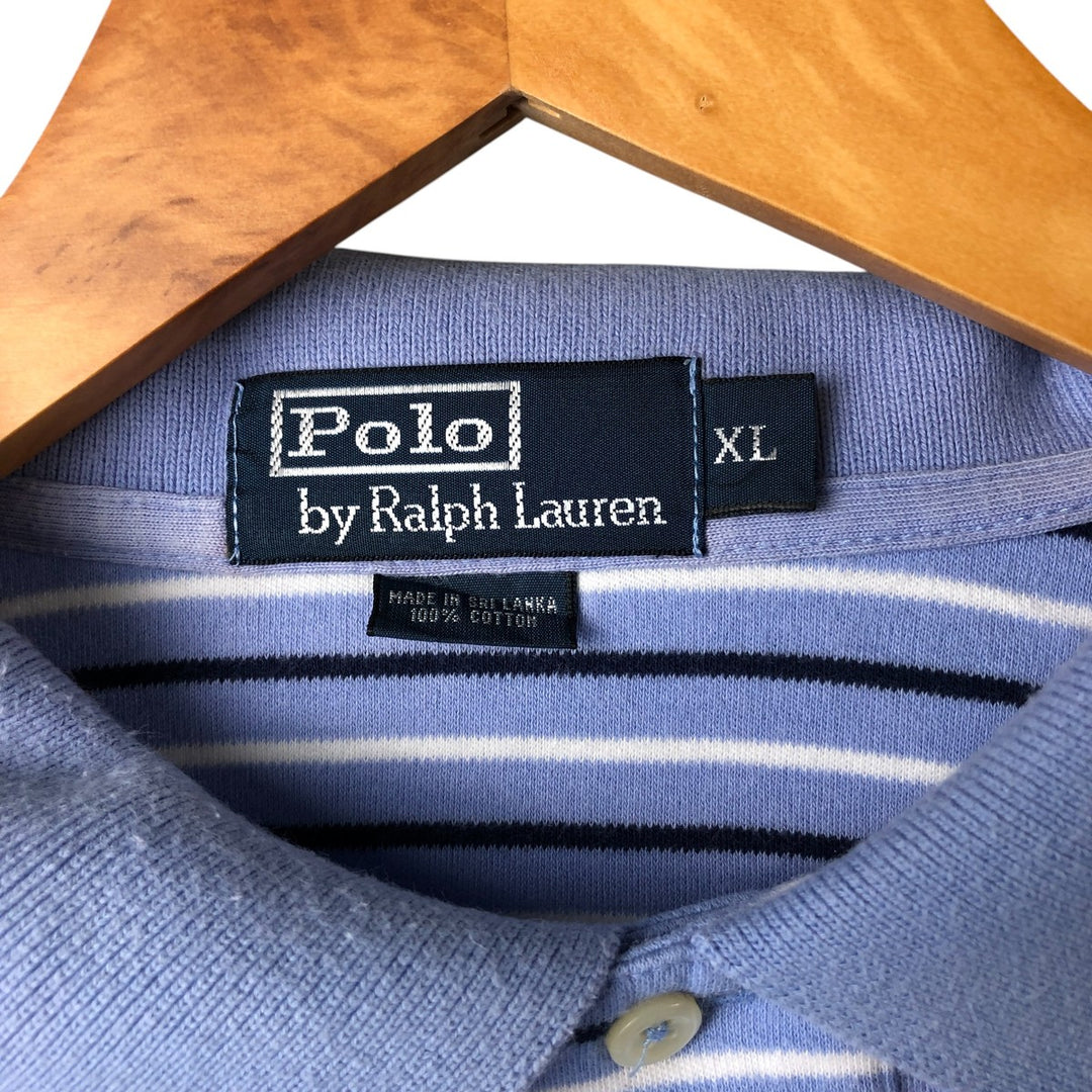 Ralph Lauren POLO by Ralph Lauren short sleeve striped polo shirt, men's XL size cotton Blue type light blue Vintage Second Hand