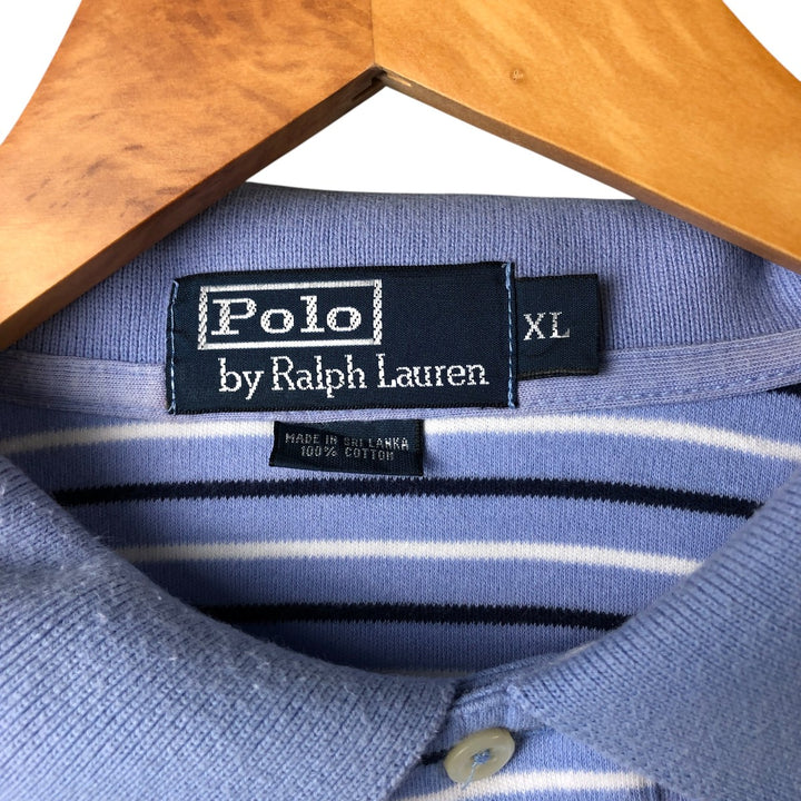 Ralph Lauren POLO by Ralph Lauren short sleeve striped polo shirt, men's XL size cotton Blue type light blue Vintage Second Hand