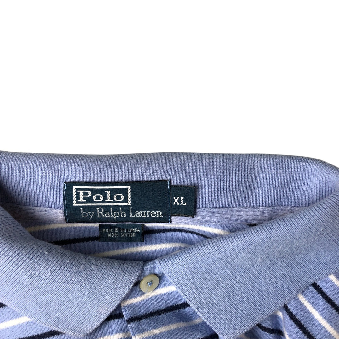Ralph Lauren POLO by Ralph Lauren short sleeve striped polo shirt, men's XL size cotton Blue type light blue Vintage Second Hand