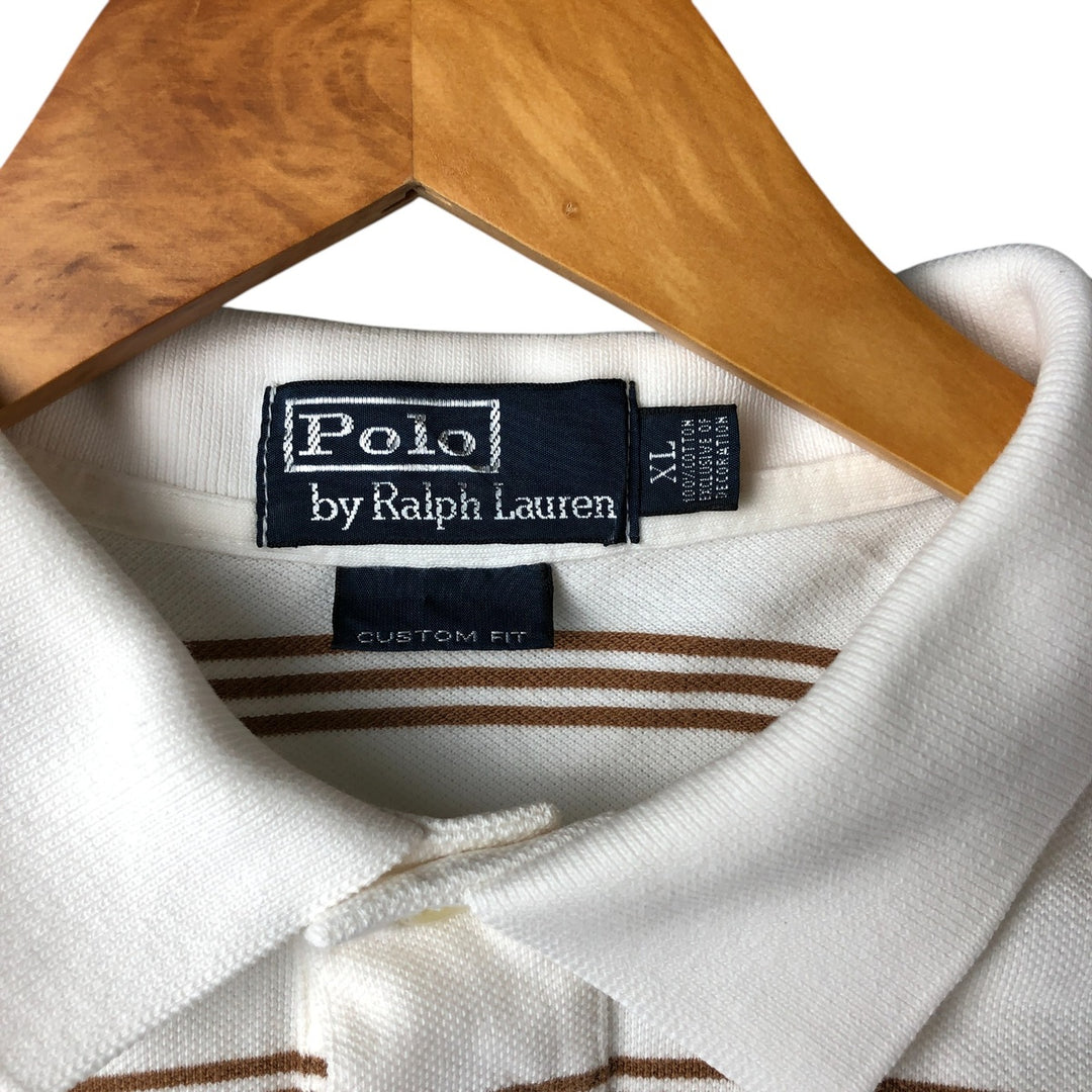 Ralph Lauren POLO by Ralph Lauren CUSTOM FIT short sleeve striped polo shirt men's XL size cotton white type Vintage Second Hand