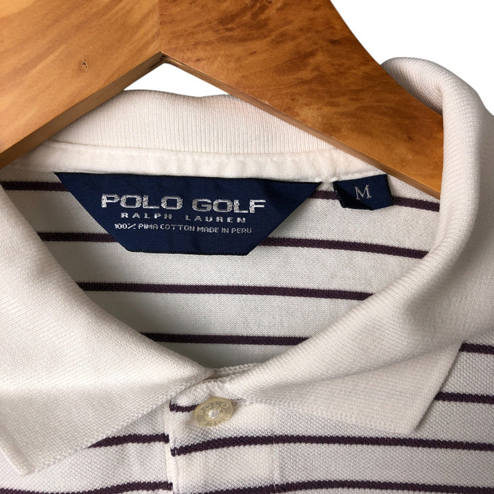 Ralph Lauren POLO GOLF Polo Golf short sleeve striped polo shirt men's size M Pima Cotton white type Vintage Second Hand