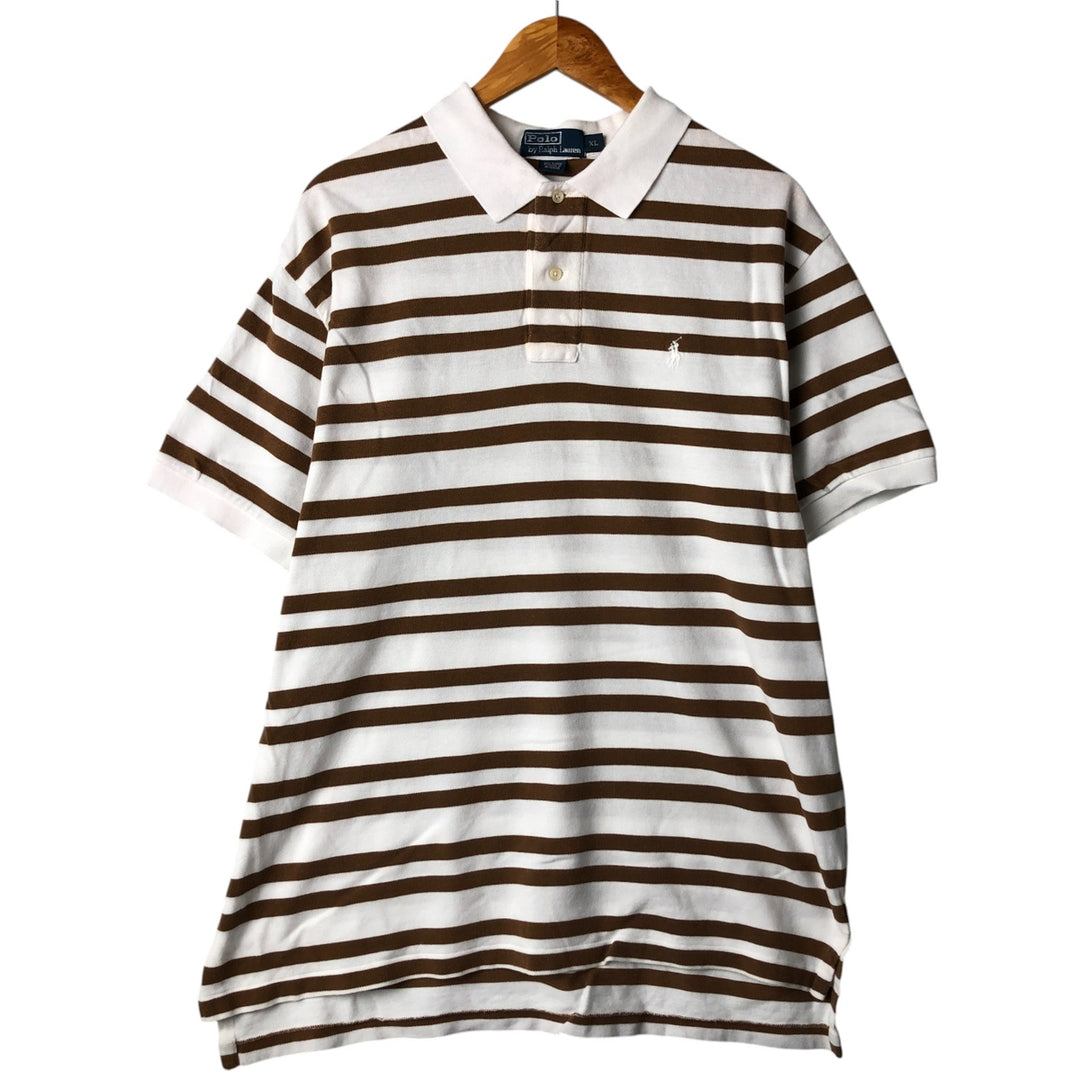 Ralph Lauren POLO by Ralph Lauren short sleeve striped polo shirt, men's XL size cotton white type Vintage Second Hand
