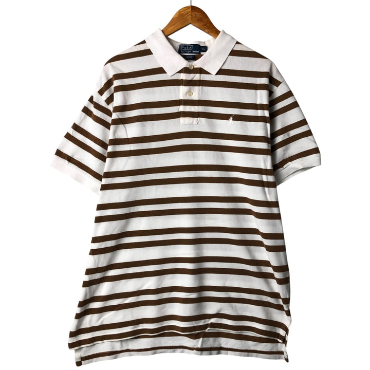 Ralph Lauren POLO by Ralph Lauren short sleeve striped polo shirt, men's XL size cotton white type Vintage Second Hand