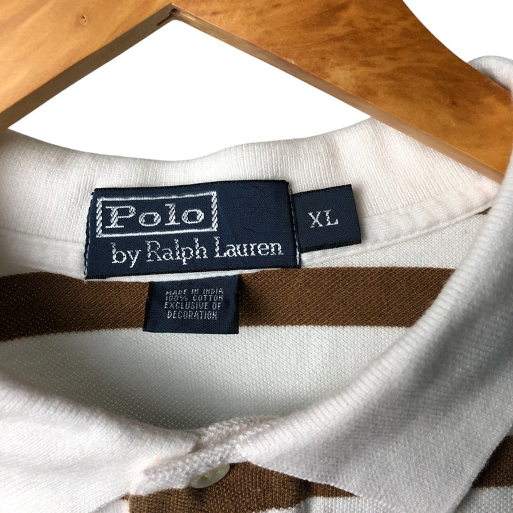 Ralph Lauren POLO by Ralph Lauren short sleeve striped polo shirt, men's XL size cotton white type Vintage Second Hand