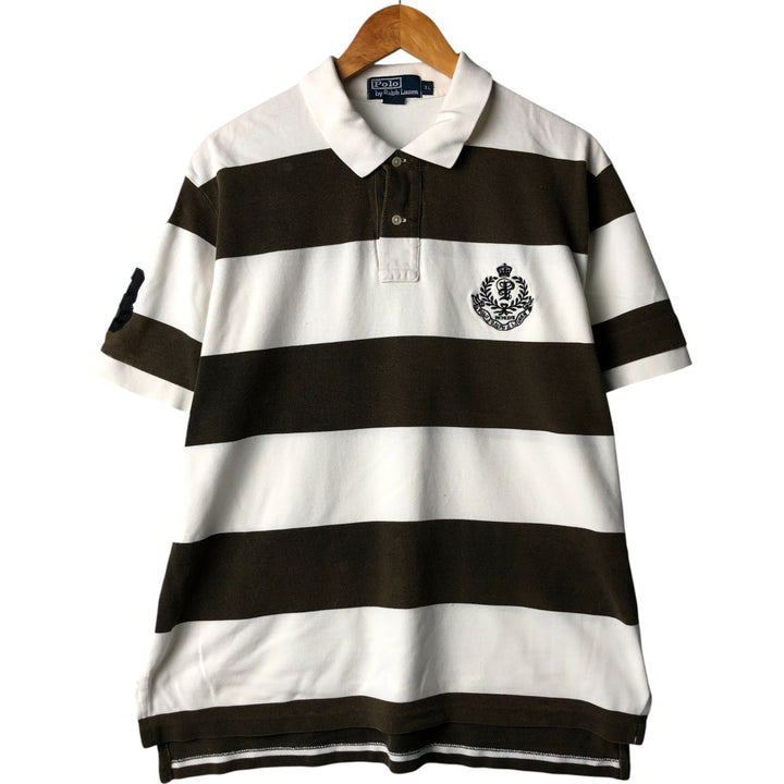 Ralph Lauren POLO by Ralph Lauren short sleeve striped polo shirt, men's XL size cotton white type Vintage Second Hand