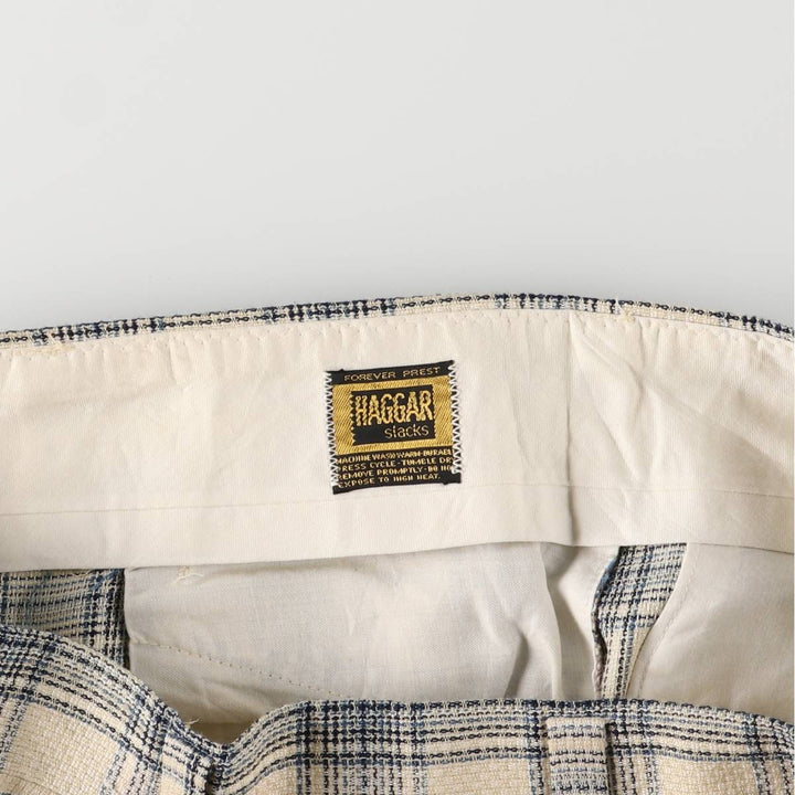 Vintage 1980'S Haggar Slacks Check Pattern Flare Pants, Men's Size W37 unclear Beige type Vintage Second Hand