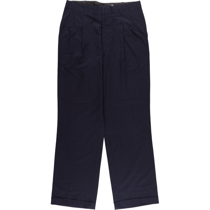 90'S Vintage Oxxford Clothes Striped Pattern Two-Pleated Slacks, Men's Size W33 unclear navy blue type Vintage Second Hand