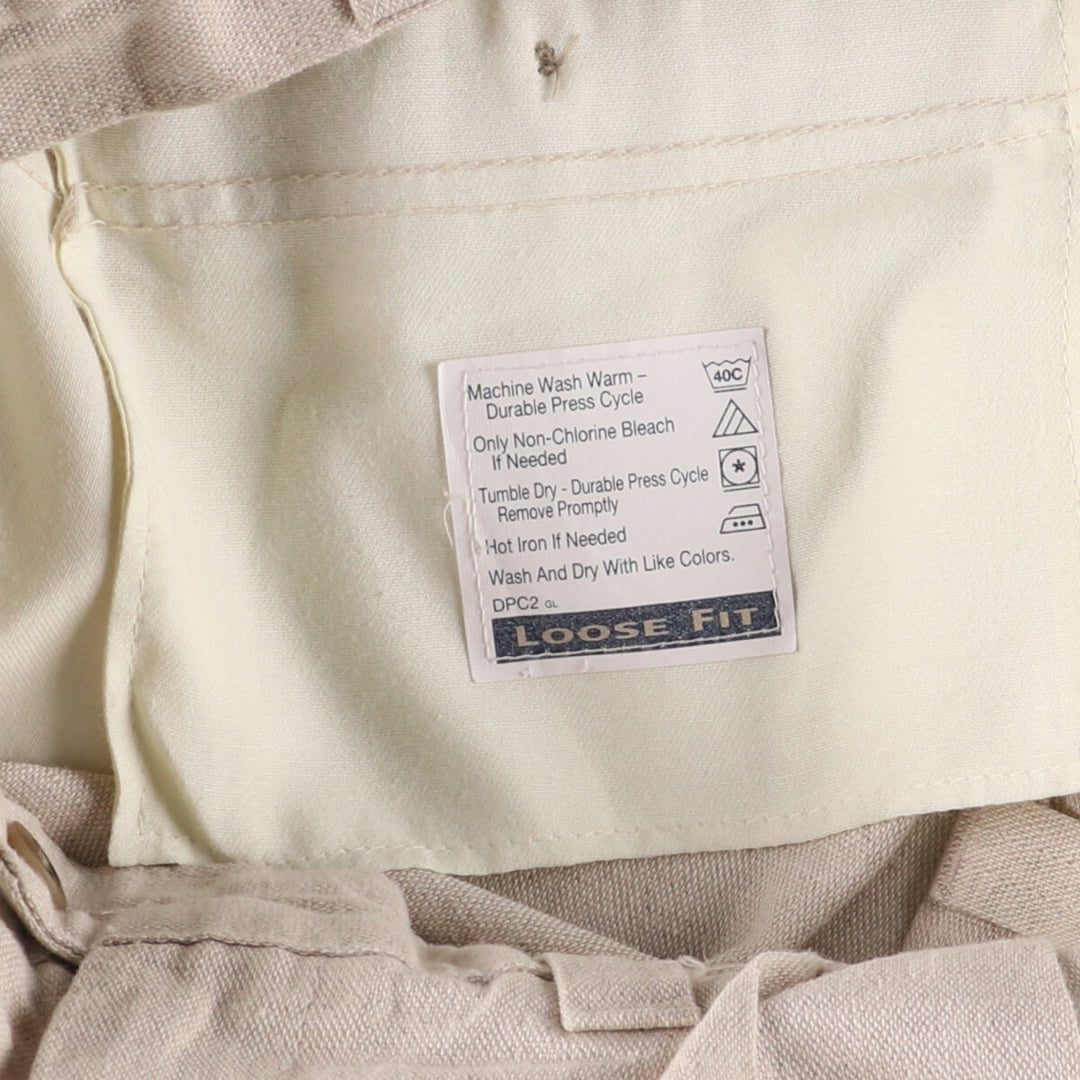 90'S Levi's DOCKERS Khaki LOOSE FIT Two-pleat Linen Pants Slacks Made in USA Men's W33 Vintage linen Beige type Vintage Second Hand